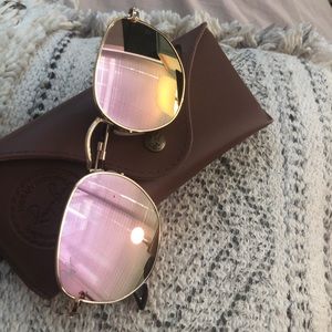 Hexagonal Ray-Bans with Pink Mirrored Lenses